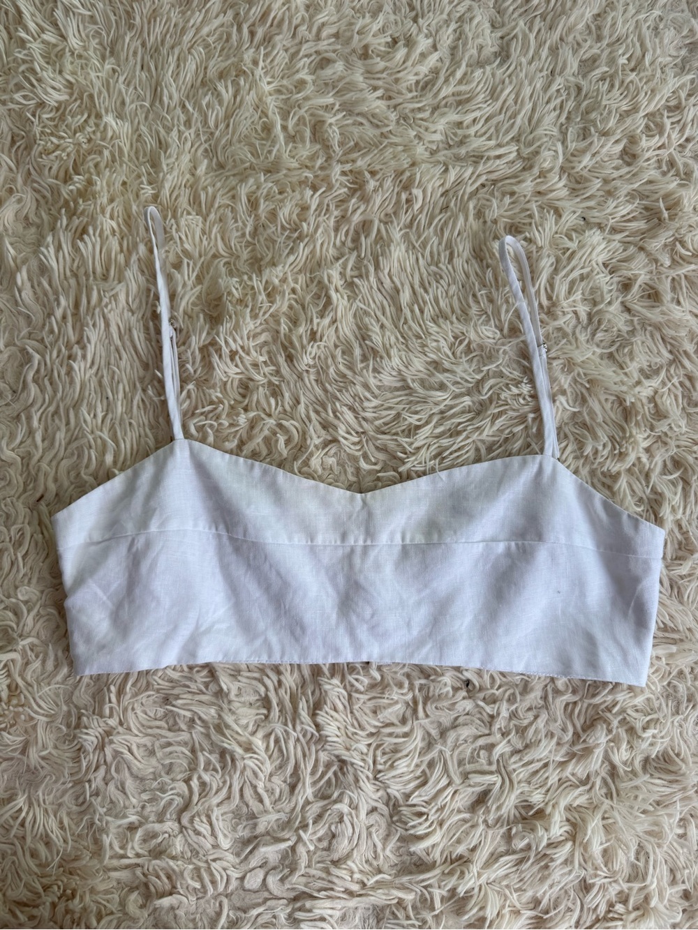DISSH White 100% Linen Bralette Crop Top Cami Adjustable Straps US 10